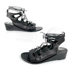 Ancient Greek Sandals Black Leather Gladiator Wedge Strappy Lace Up 7